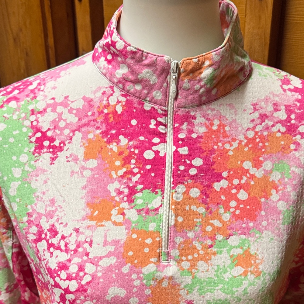 IBKUL Size Medium M golf  Pink white Green Long Sleeve polo Top shirt - Picture 5 of 12